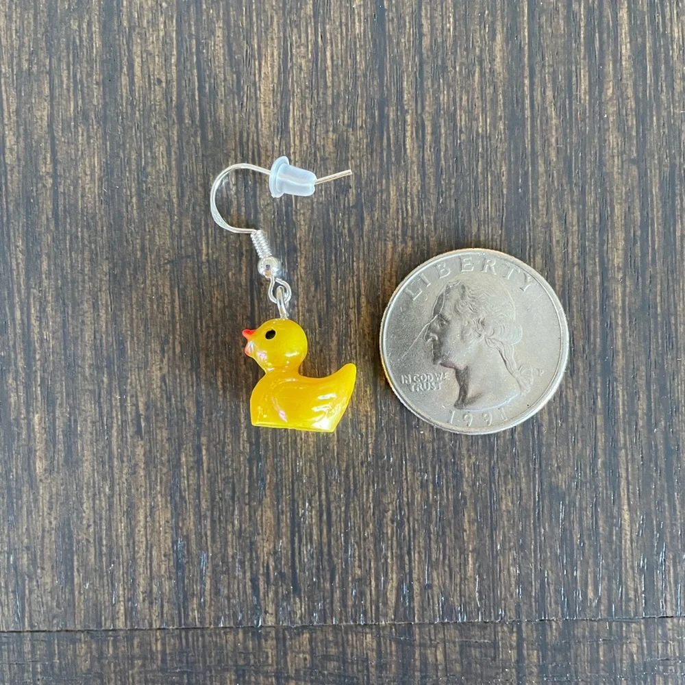 HAND CRAFTED “RUBBER DUCKY” EARRINGS Yellow Acrylic Ducks Miniature Novelty Fun